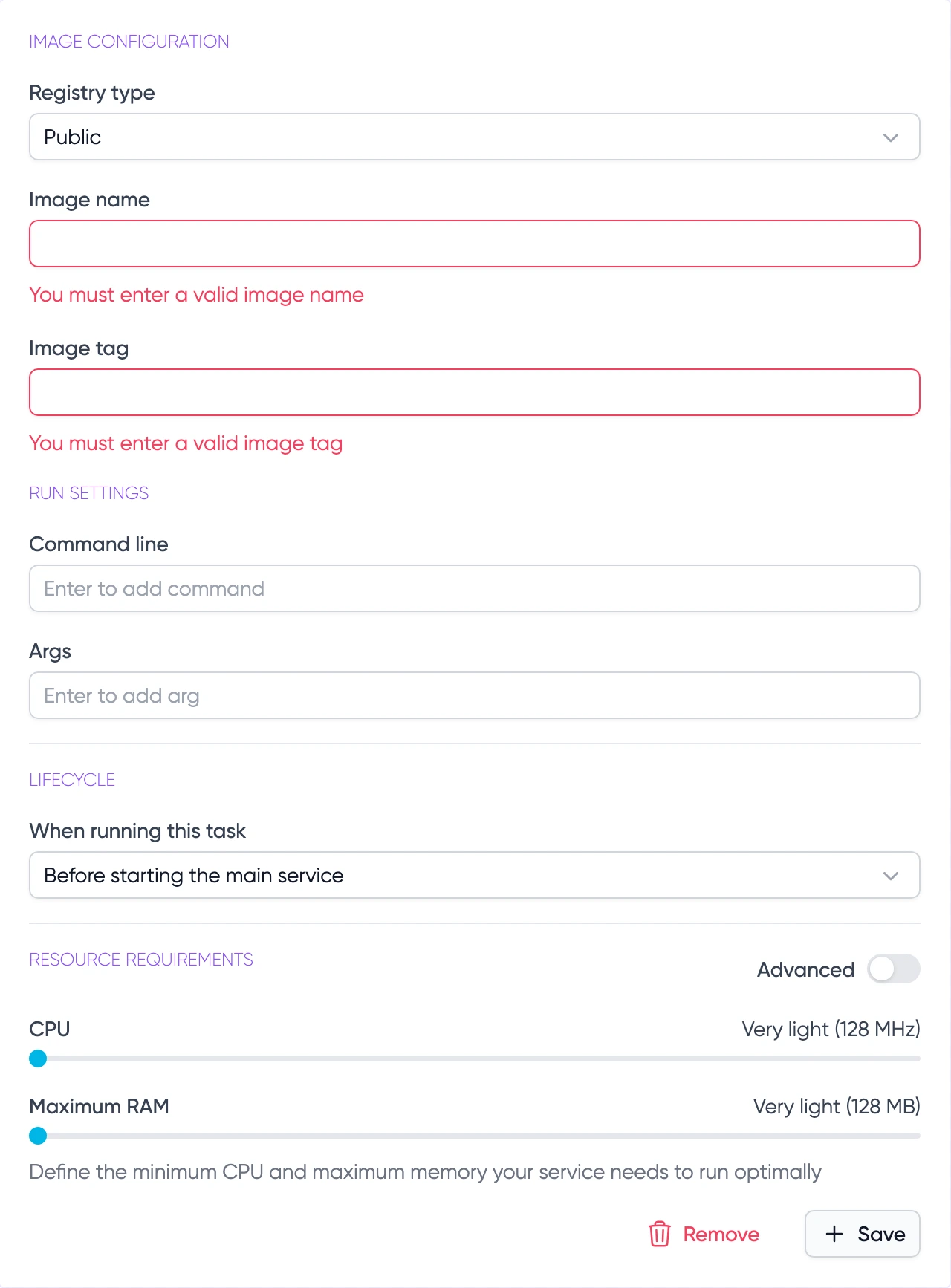 side task configuration