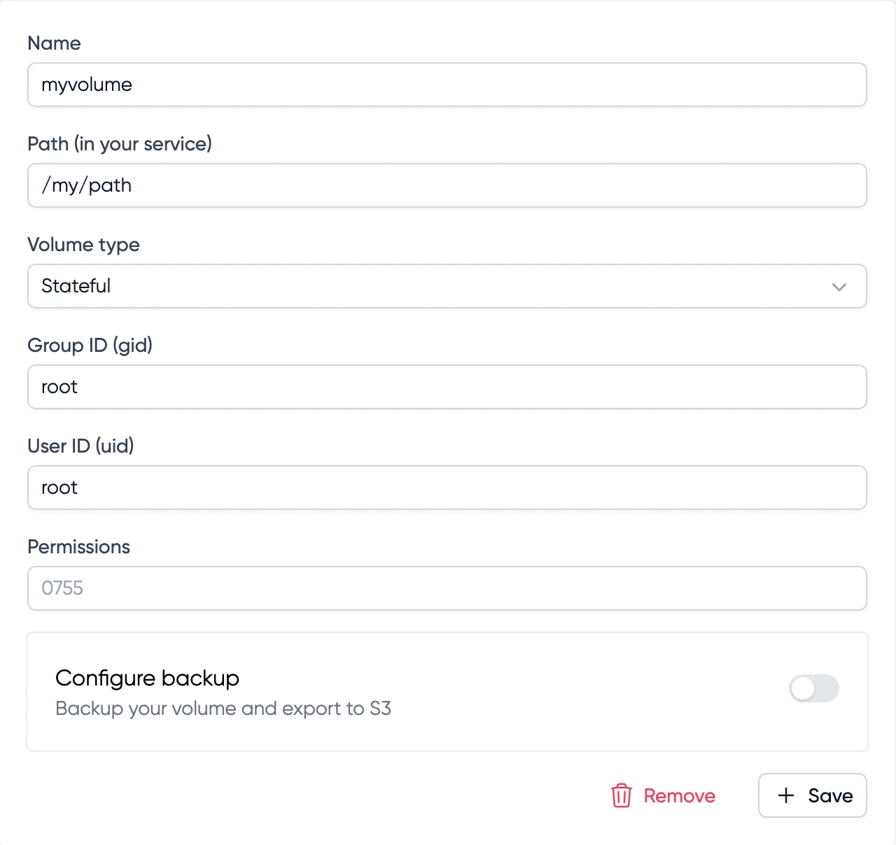 Volume stateful backup configuration